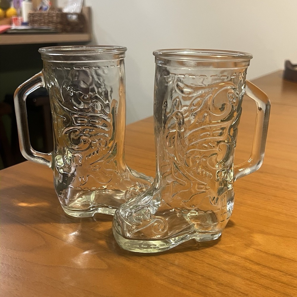 Vintage Clear Glass Cowboy Boot Fancy Design, Set Of 2